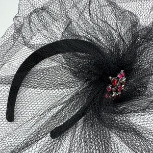 Taissa Lada Mesh Veil Fascinator Headband with Rhinestone Brooch